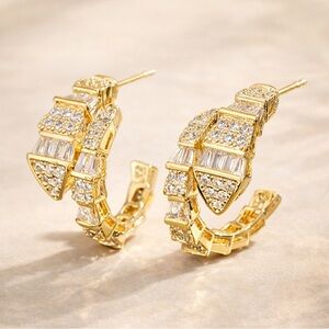 Serpenti Gold Hoop Earrings | Baguette & Pave Crystals